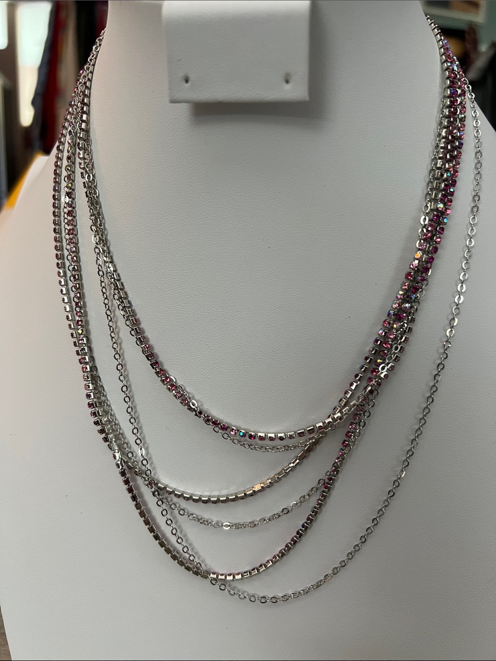 Paparazzi Multi-Strand Silver Necklace with Pink Accent Crystals
